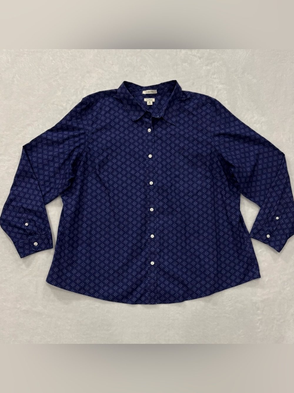 L.L. Bean Wrinkle Free Blue Floral Long Sleeve Button Up Shirt Womenโs Size 3XL